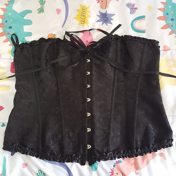 black damask satin sweetheart corset bustier top - Picture 1 of 5